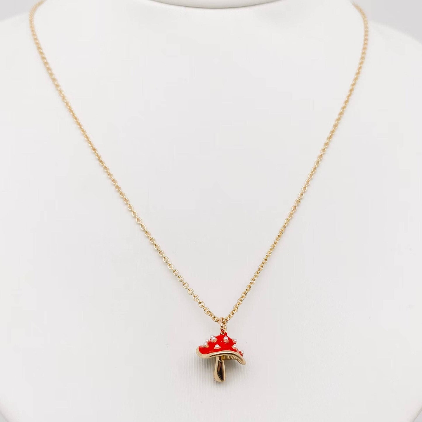 Mini Red Mushroom Pendant Necklace