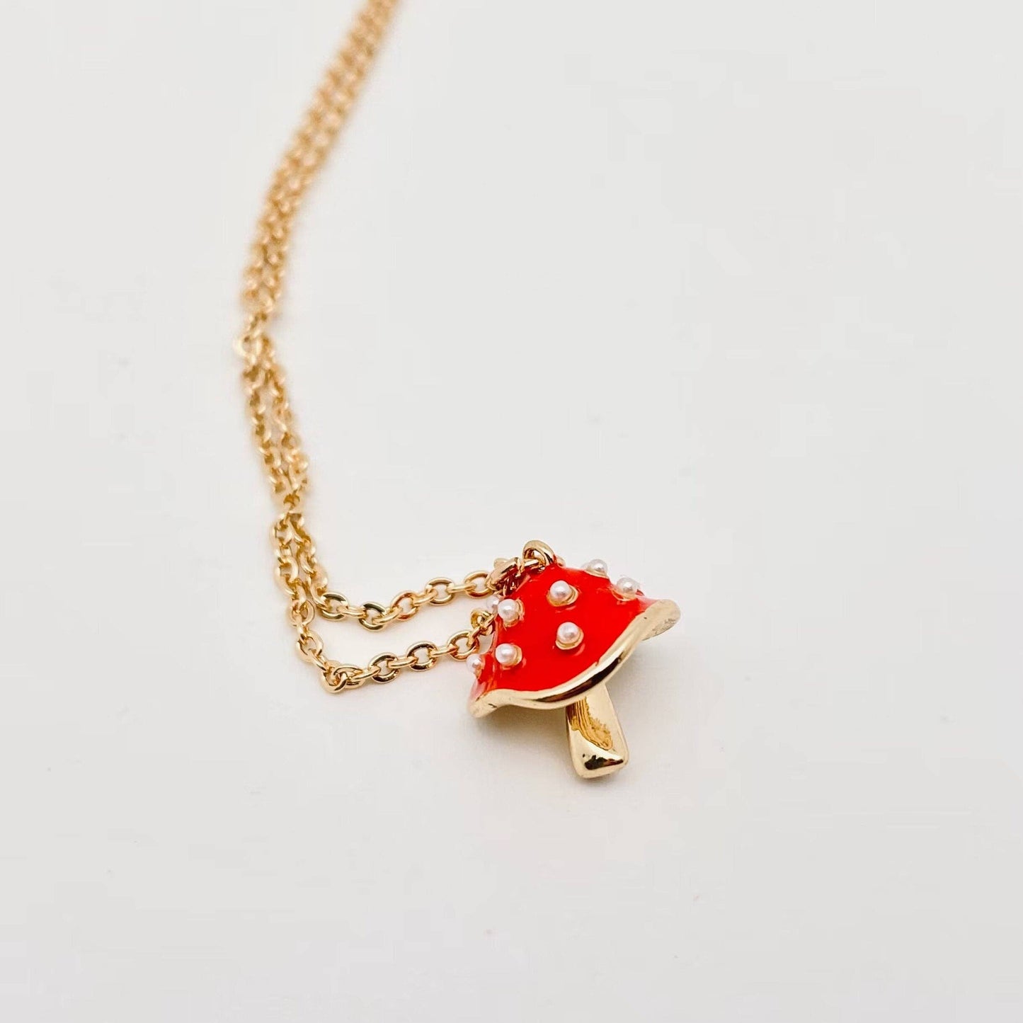 Mini Red Mushroom Pendant Necklace