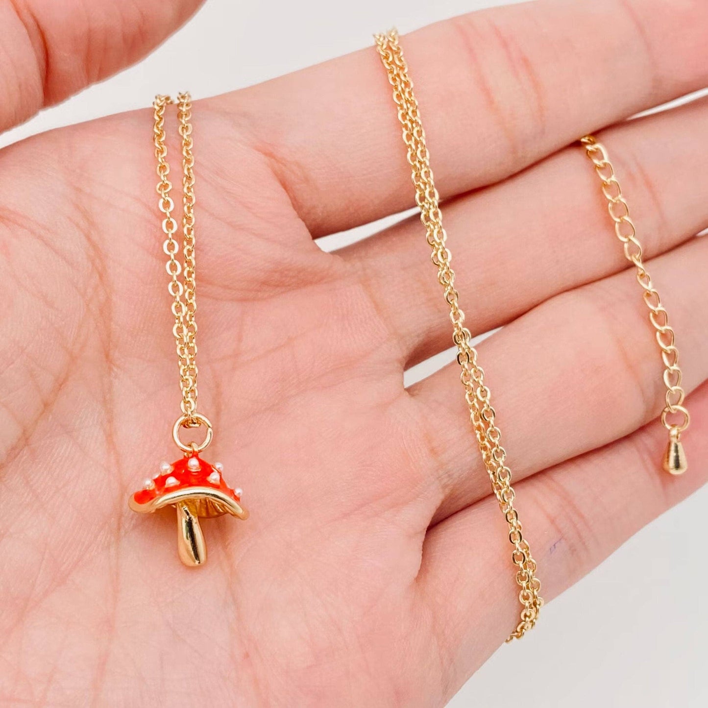 Mini Red Mushroom Pendant Necklace