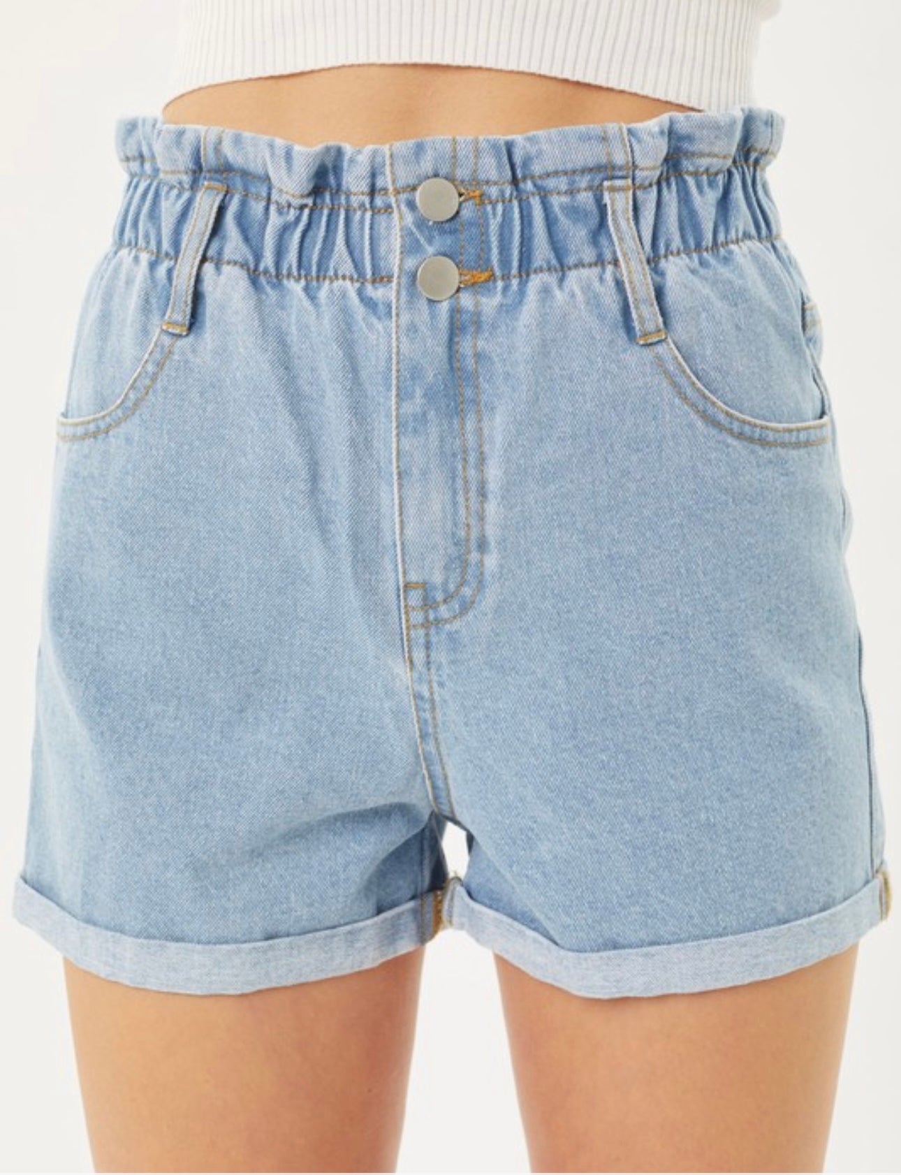 Blue Denim Cinched Shorts