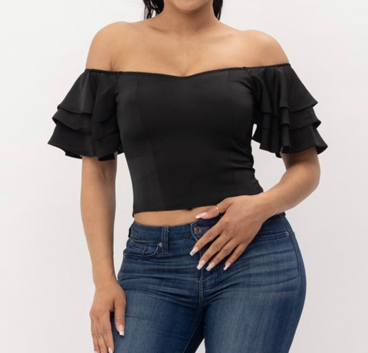 Black Ruffle Sleeve Top