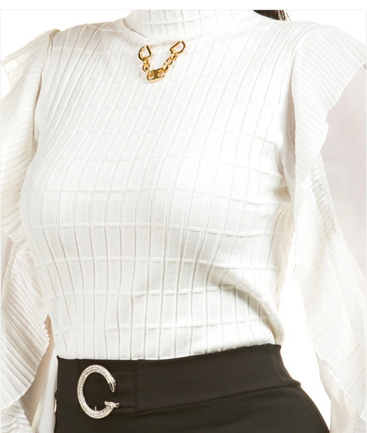 Mock Neck with Chain Accent Blouse